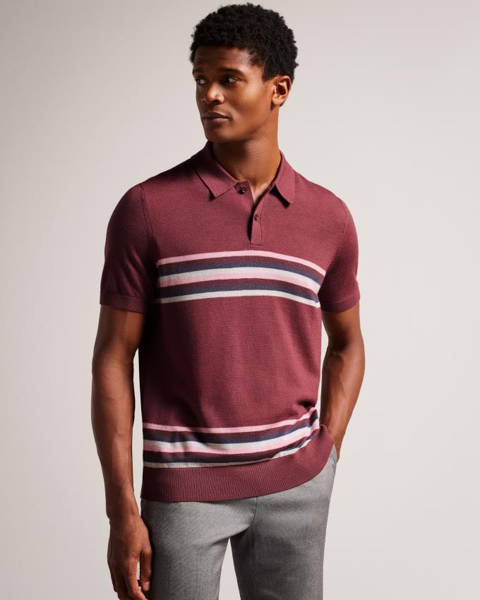 Polo Ted Baker Striped Wool Bordeaux Homme | IQJ-59585083